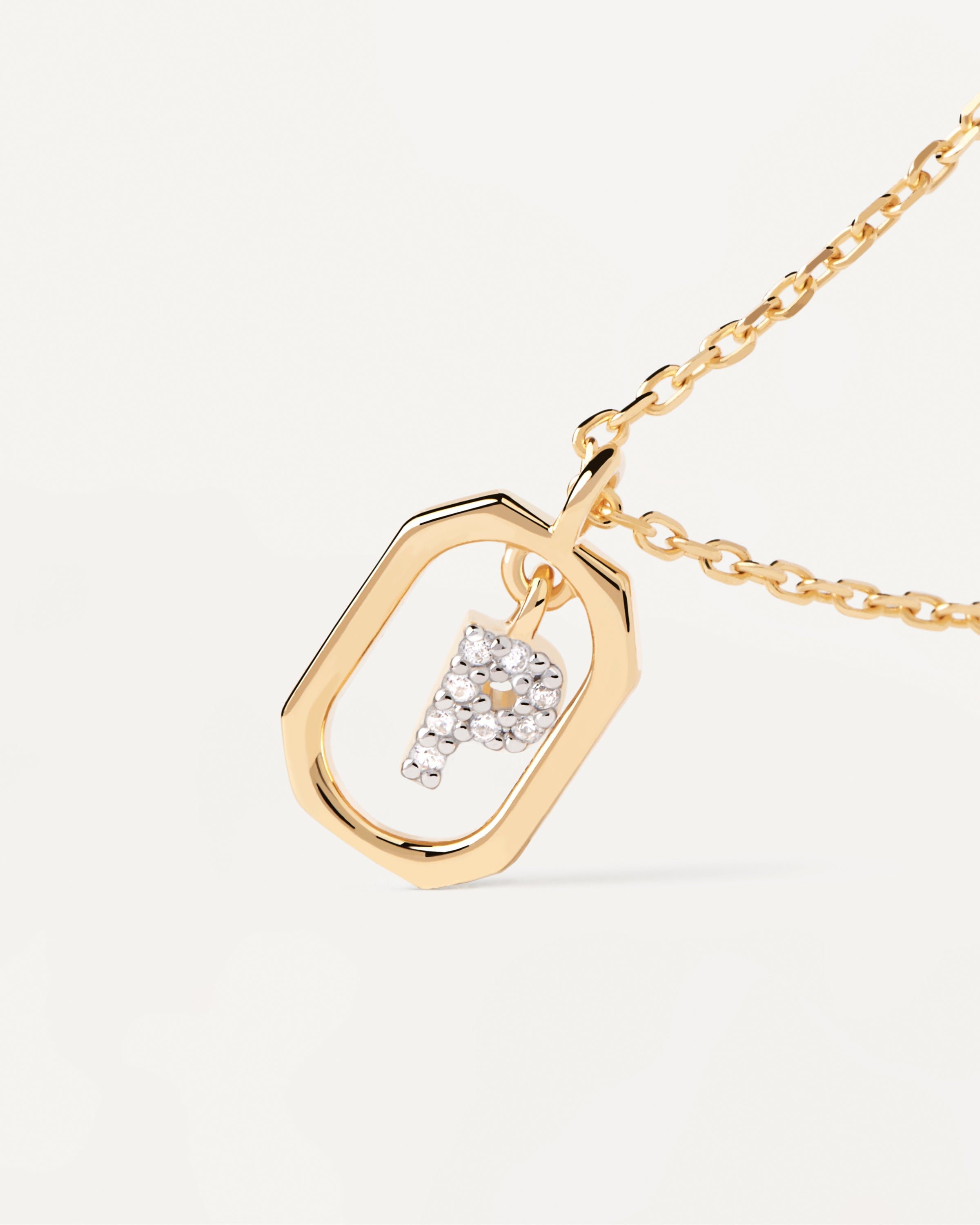 Colier din Argint placat cu Aur cu Zirconiu Litera P - 4