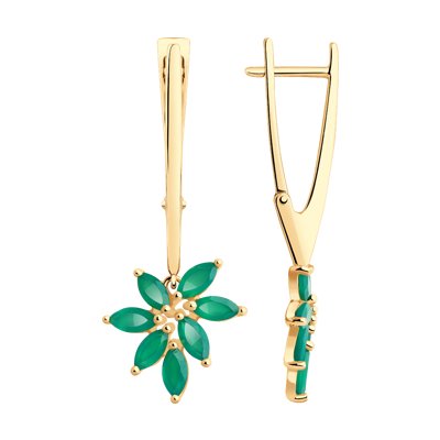 Cercei din Aur Roz 14K cu Agat verde “Floare” - 1