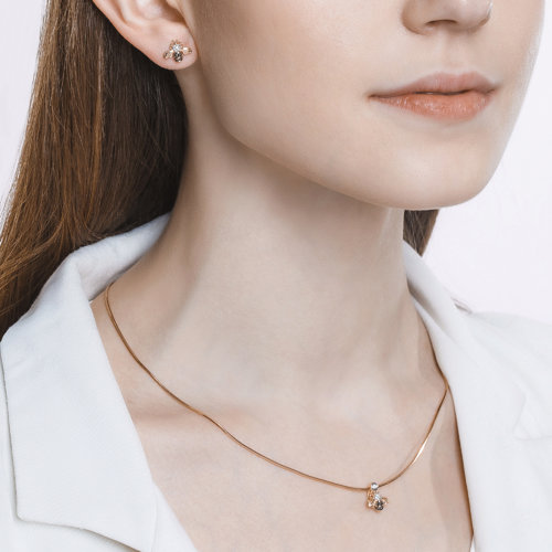 Pandantiv din Aur Roz 14K cu Diamante Albina - 4