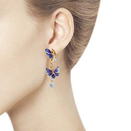 Cercei din Aur Roz 14K cu Diamante si Email - 3