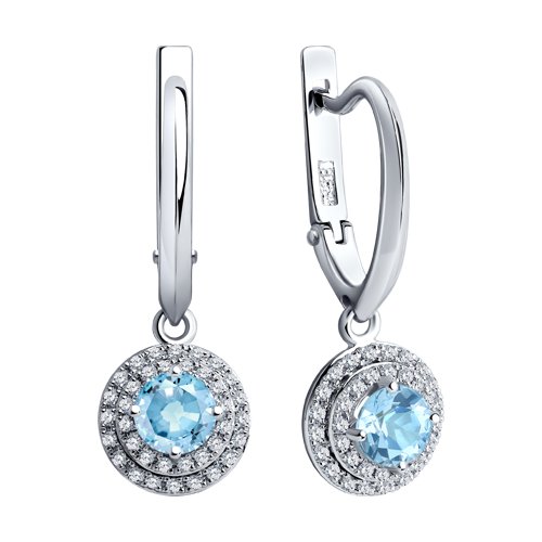 Cercei din Aur Alb 14K cu Diamante si Aquamarin - 2