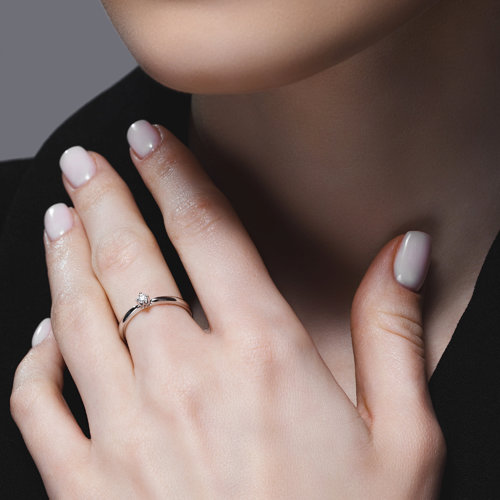 Inel din Aur Alb 14K cu Diamant - 4