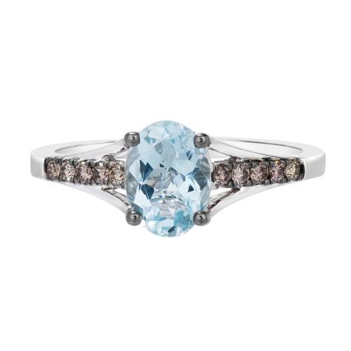 Inel din Aur Alb 14K cu Diamante 0.15Ct si Aquamarin 0.95Ct - 2