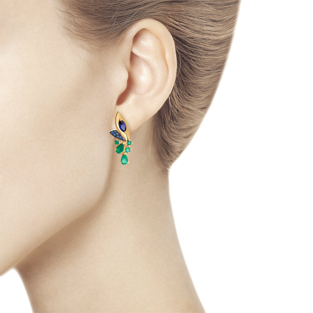 Cercei din Aur Roz 14K cu Agat, Corund si Zirconiu - 3