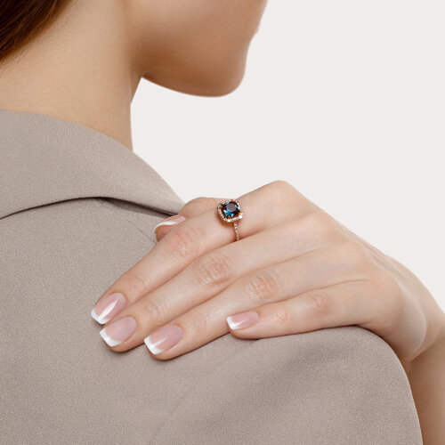 Inel din Aur Roz 14K cu Diamante si Alexandrit hidrotermal - 4