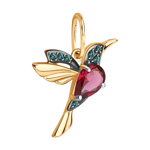 Pandantiv din Aur Roz 14K cu Rodolit si Zirconiu ''Colibri'' - 2