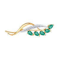 Brosa din Aur Roz 14K cu Diamante si Smarald  - 1