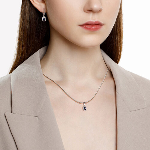 Pandantiv din Aur Alb 14K cu Safir si Diamante - 2