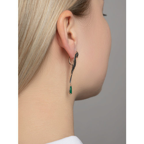 Cercei din Aur Roz 14k cu Agat Verde si Zirconiu - 4