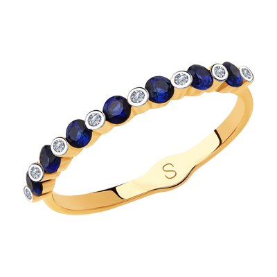 Inel din Aur Roz 14K cu Diamante si Safir - 1