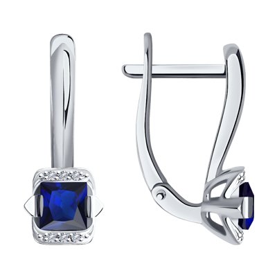 Cercei din Aur Alb 14K cu Diamante si Safir - 1