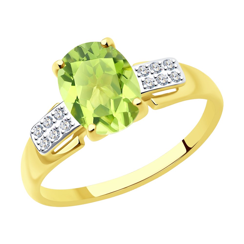 Inel din Aur Galben 14K cu Crisolit si Zirconiu, articol 715063-2, previzualizare foto 1