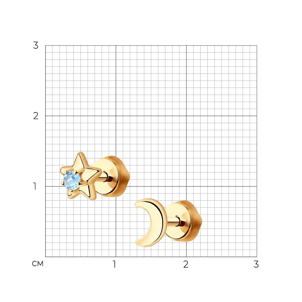 Cercei din Aur Roz 14K cu Topaz ”Luna si Stele”, articol 726891, previzualizare foto 2