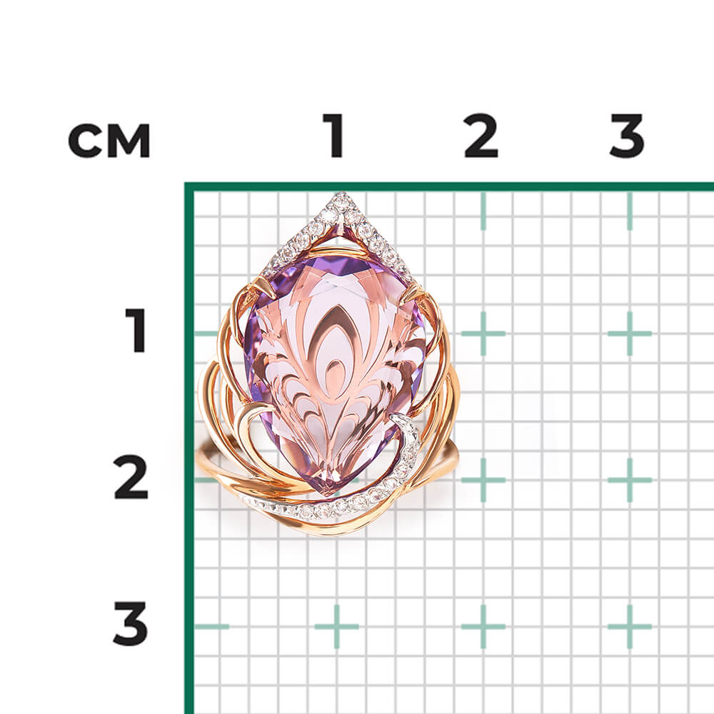 Inel Aur Roz 14K cu Ametist,Zirconiu, articol 01-4898-00-209-1110-46 №18 25, previzualizare foto 3