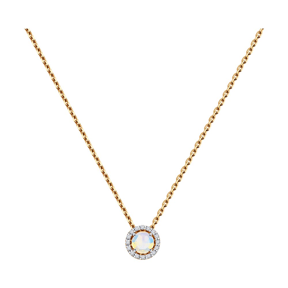 Colier din Aur Roz 14K cu Opal si Diamante, articol 6074007, previzualizare foto 1
