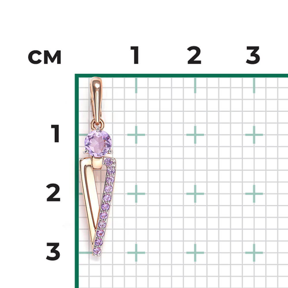 Pandantiv Aur Roz 14K cu Ametist, articol 03-3568-00-203-1110 №24 14, previzualizare foto 2