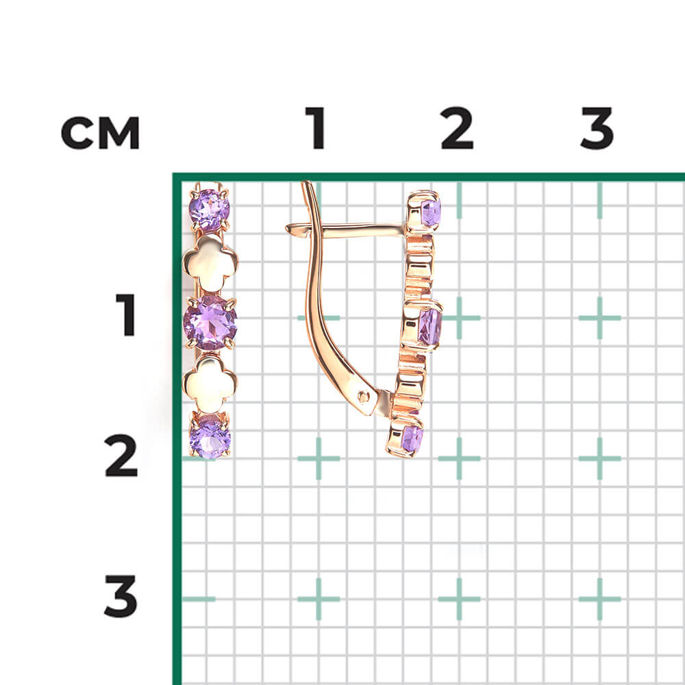 Cercei Aur Roz 14K cu Ametist, articol 02-5406-00-203-1110 №24 25, previzualizare foto 2