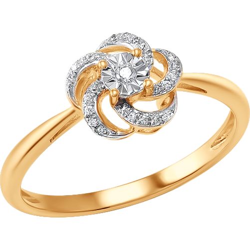 Inel din Aur Roz 14K cu Diamante "Floare", articol 1019018-7, previzualizare foto 1
