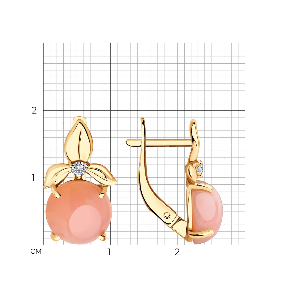 Cercei din Aur Roz 14K cu Opal roz natural si Zirconiu, articol 727892, previzualizare foto 2