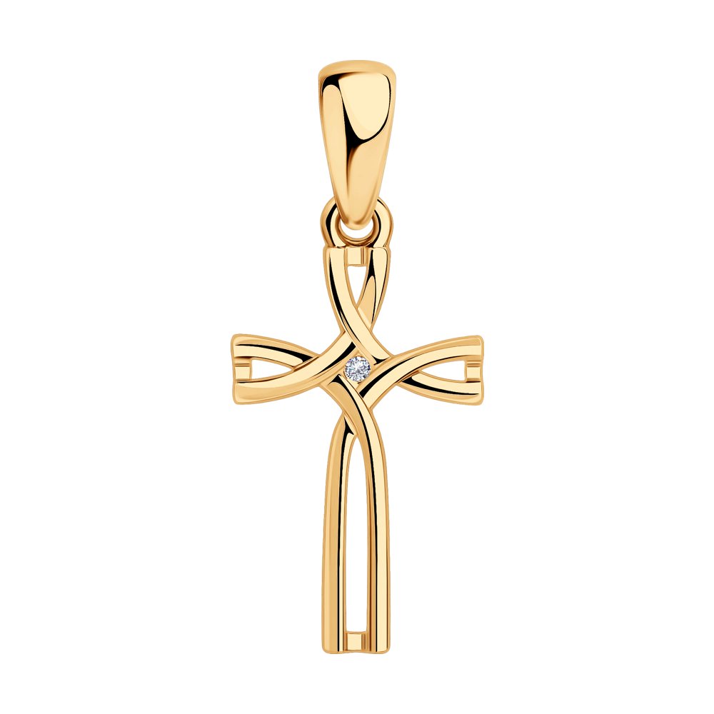 Pandantiv Cruce din Argint placat cu Aur cu Diamant, articol 87030023, foto 1