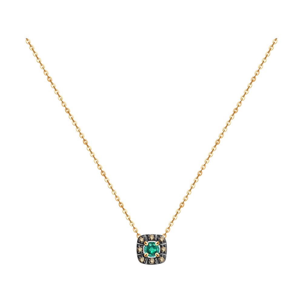 Colier din Aur Roz 14K cu Smarald si Diamante, articol 3070009, previzualizare foto 1