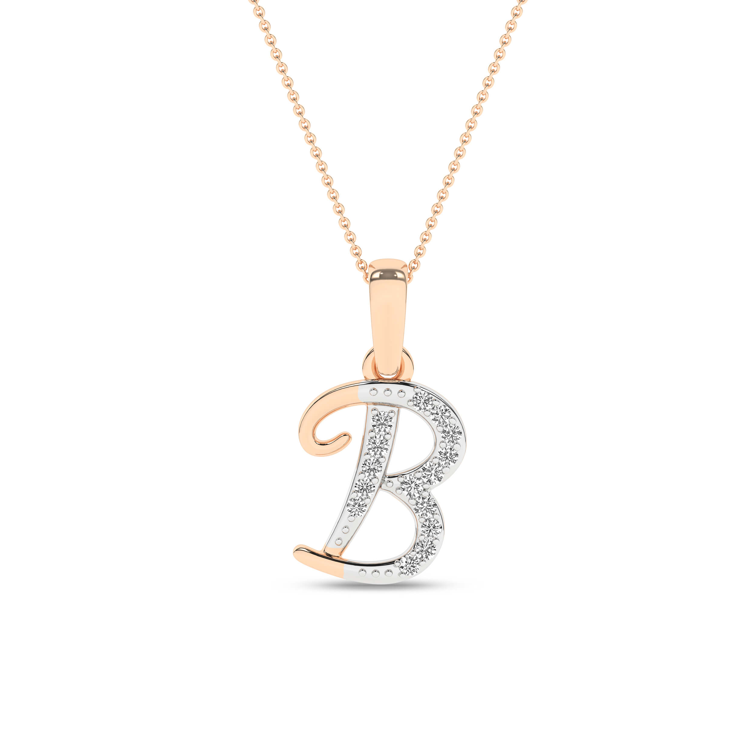 Colier litera "B" din Aur Roz 14K cu Diamante 0.04Ct, articol PF13266, previzualizare foto 1