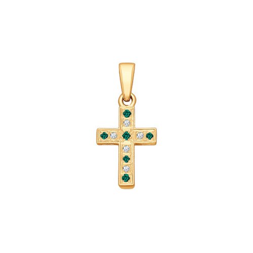 Pandantiv Cruce din Aur Roz 14K cu Diamante si Smarald, articol 3120005, previzualizare foto 1