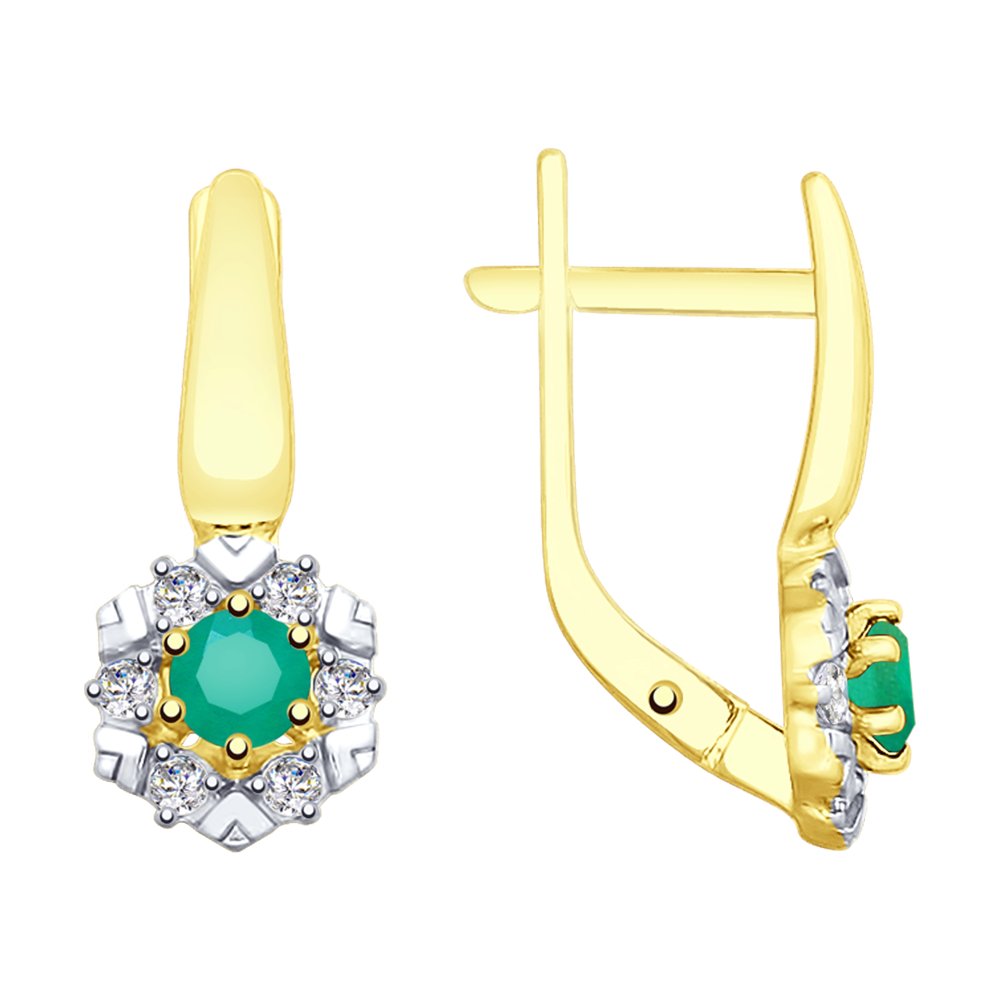 Cercei din Aur Galben 14K cu Agat verde si Zirconiu, articol 725777-2, previzualizare foto 1