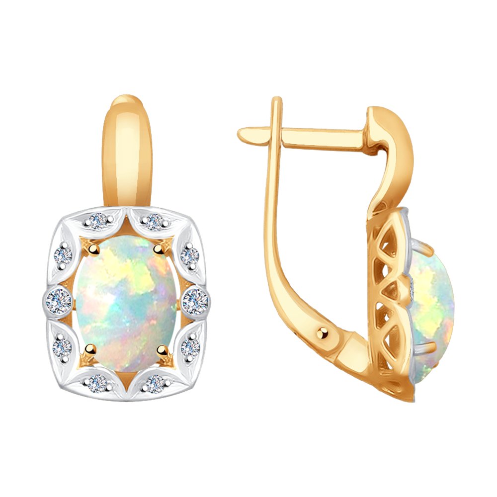 Cercei din Aur Roz 14k cu Diamante si Opal