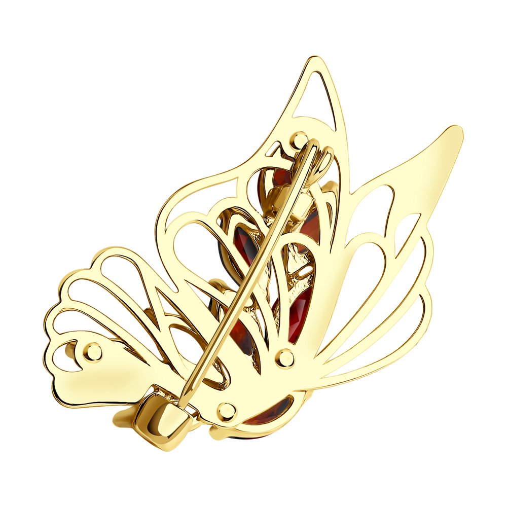 Brosa din Aur Galben 14K cu Granat „Fluture”, articol 740321-2, previzualizare foto 2