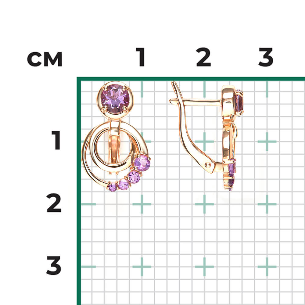 Cercei Aur Roz 14K cu Ametist, articol 02-5421-00-203-1110 №24 30, previzualizare foto 2