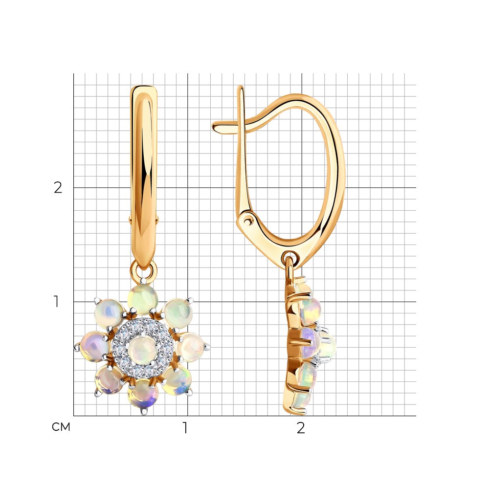Cercei din Aur Roz 14K cu Diamante si Opal, articol 6024222, previzualizare foto 2