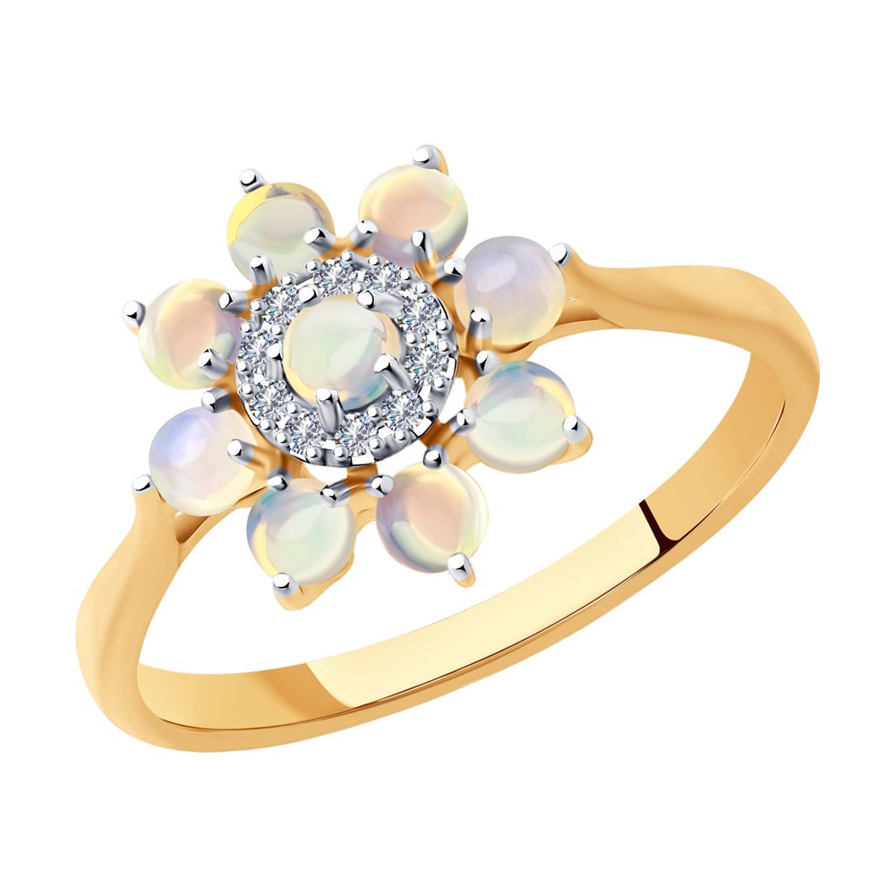 Inel din Aur Roz 14K cu Diamante si Opal, articol 6014191, previzualizare foto 1