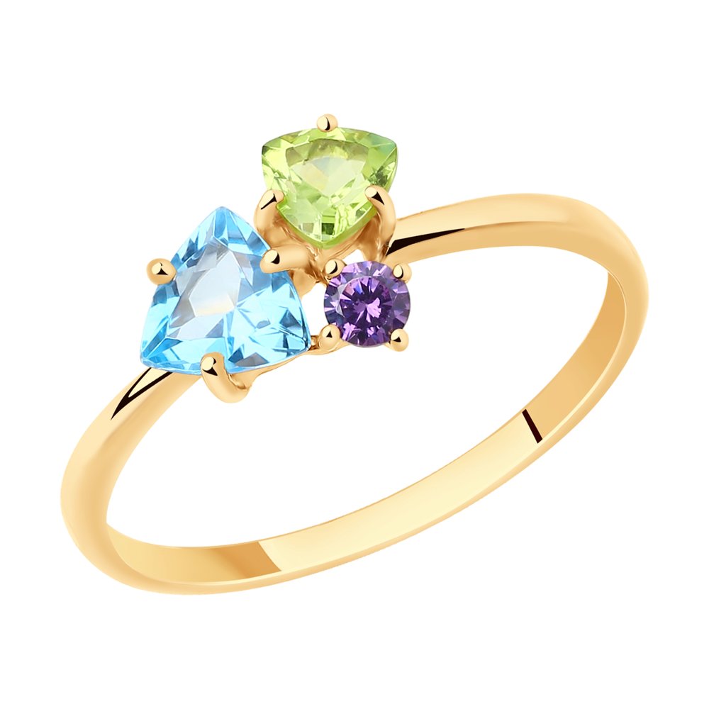 Inel din Aur Roz 14K cu Topaz si Zirconiu, Crisolit si Zirconiu , articol 716132, previzualizare foto 1