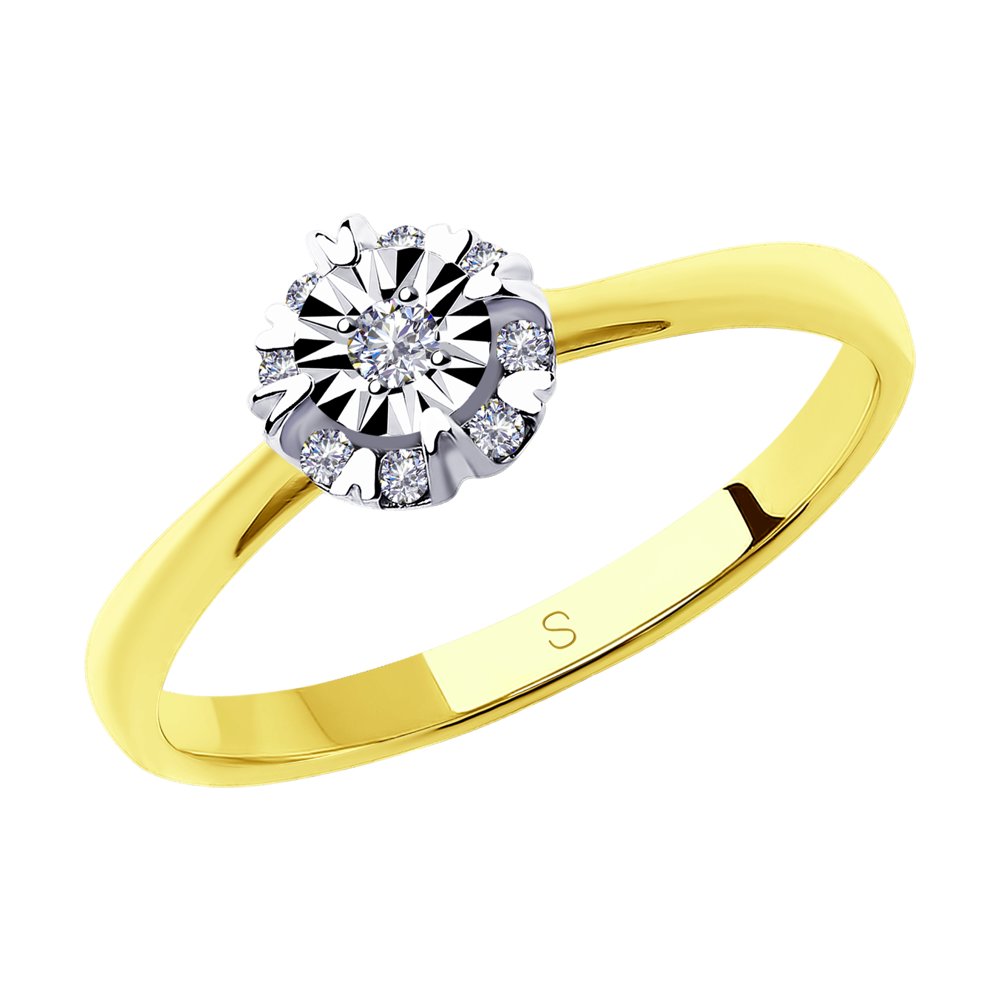 Inel din Aur Galben 14K cu Diamante, articol 1011858-2, previzualizare foto 1