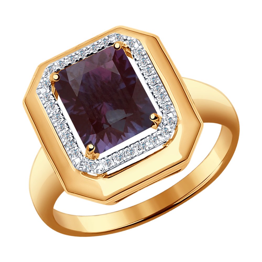 Inel din Aur Roz 14K cu Diamante si Alexandrit, articol 6014103, previzualizare foto 1