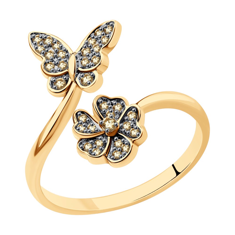 Inel din Aur Roz 14K cu Diamante ”Fluture”, articol 1012212, previzualizare foto 1