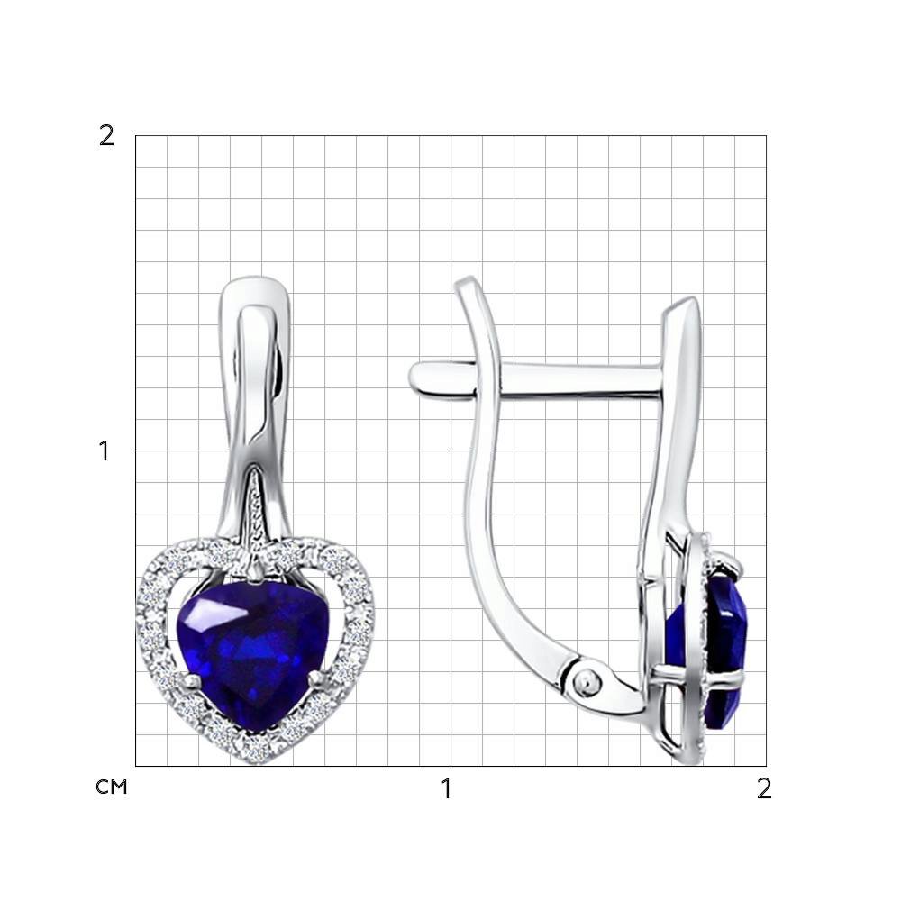 Cercei din Aur Alb 14K cu Diamante si Corund Albastru  Inima, articol 6022100, previzualizare foto 2