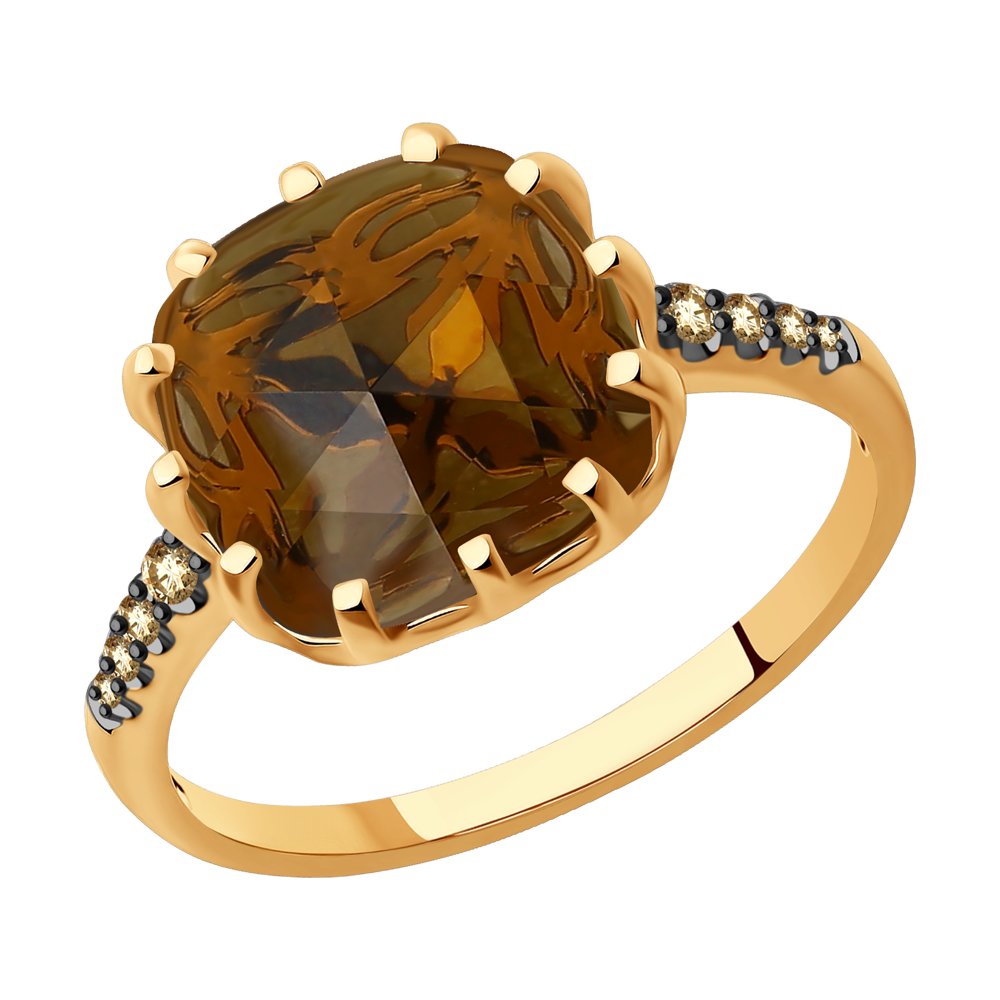 Inel din Aur Roz 14K cu Diamante Coniac si Cuart fumuriu, articol 6014202, previzualizare foto 1