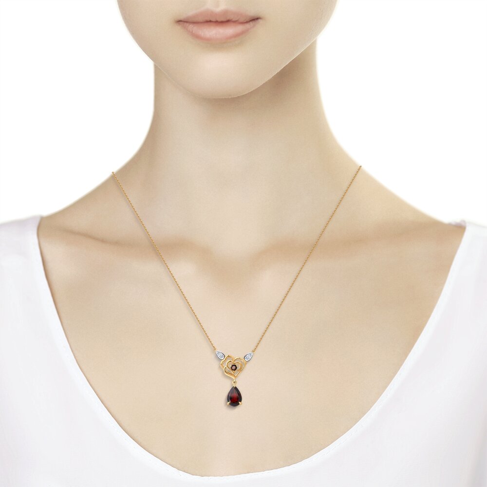 Colier din Aur Roz 14K cu Granat si Zirconiu “Floare”, articol 770298, previzualizare foto 2