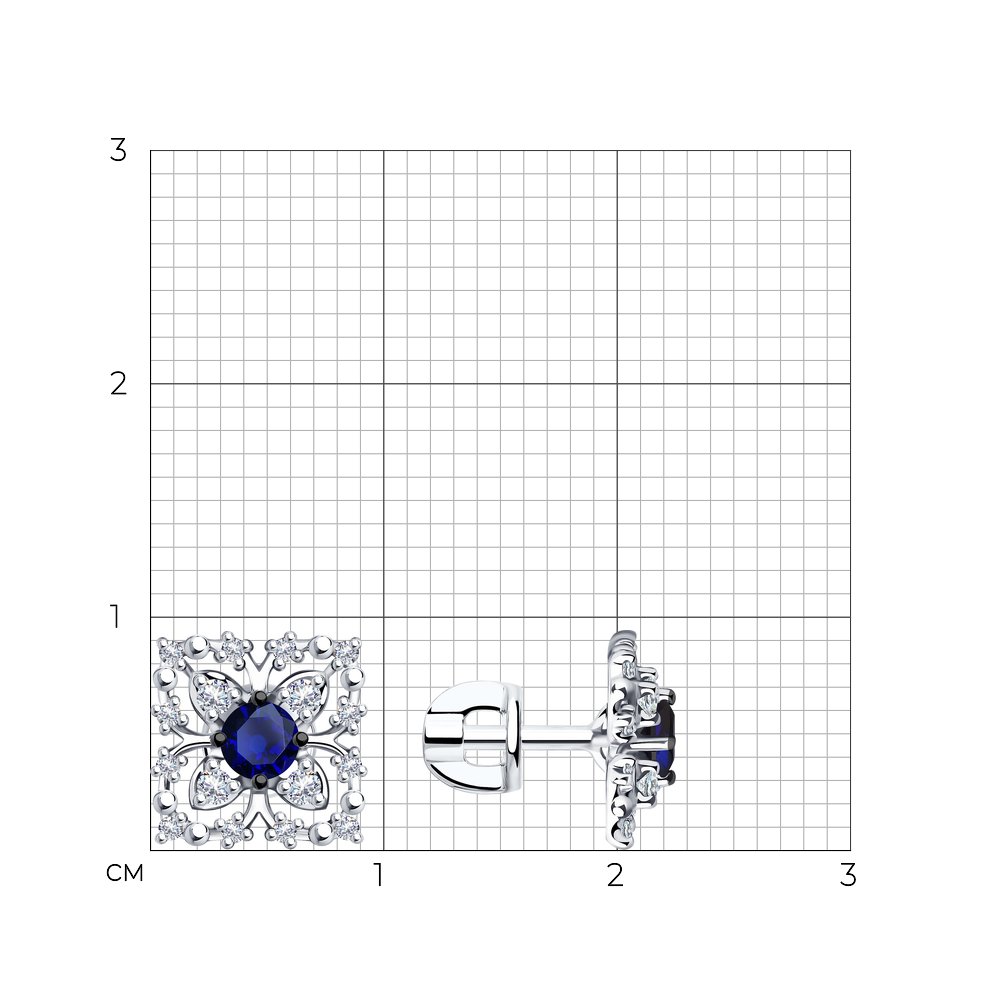 Cercei din Aur Alb 14K cu Diamante si Safir, articol 2020972, previzualizare foto 3