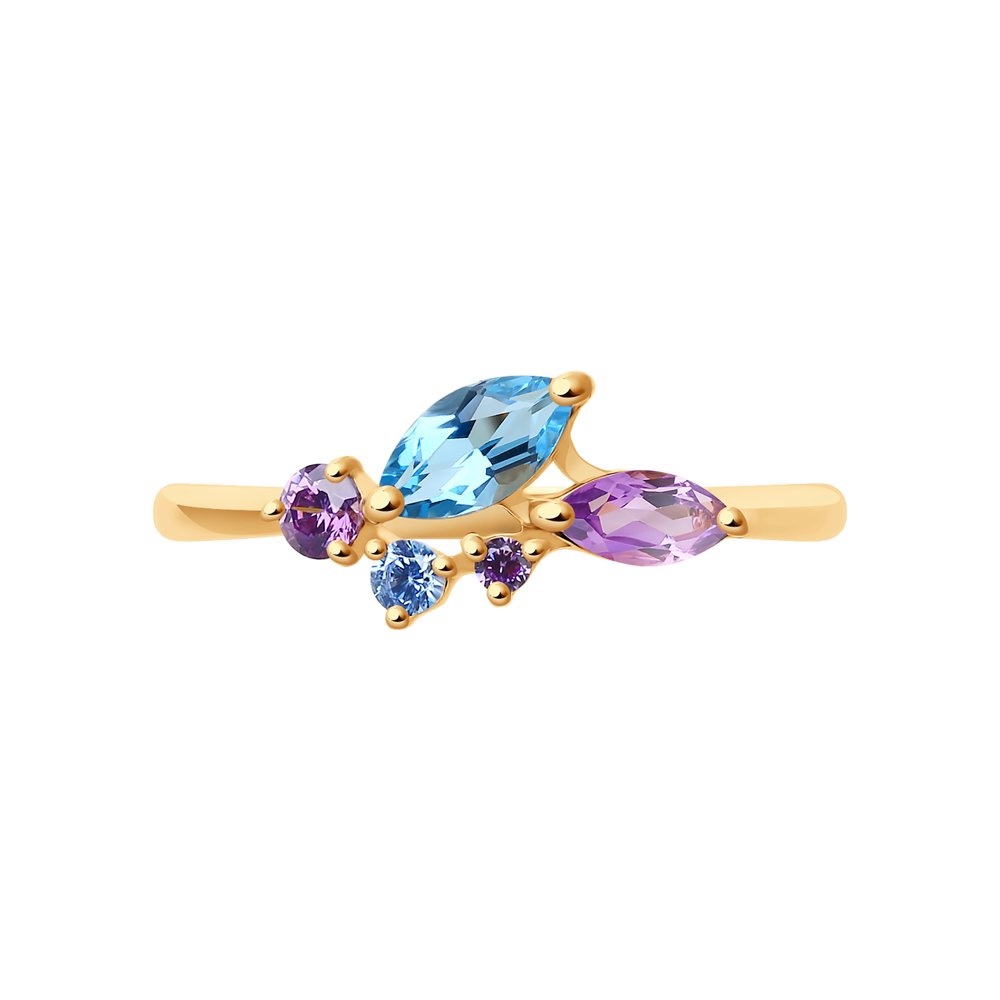 Inel din Aur Roz 14k cu Ametist, Topaz si Zirconiu, articol 716185, previzualizare foto 2