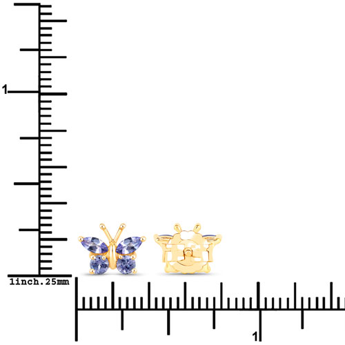Cercei din Argint placat cu Aur cu Tanzanit 0.60 Carate "Fluturi", articol QE14093TAN-SS14KY, previzualizare foto 3
