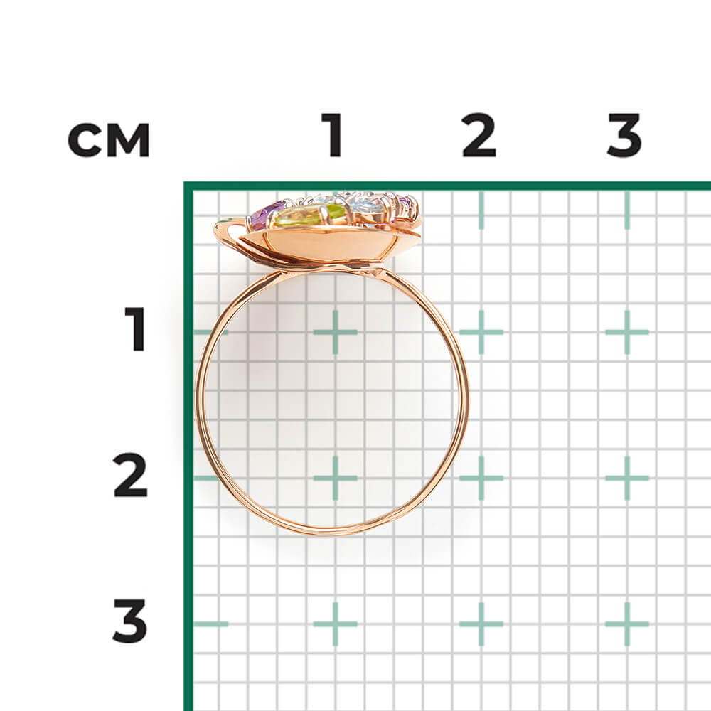 Inel Aur Roz 14K cu Topaz,Ametist,Crisolit,Zirconiu, articol 01-4964-00-248-1110-46 №16 70, previzualizare foto 2