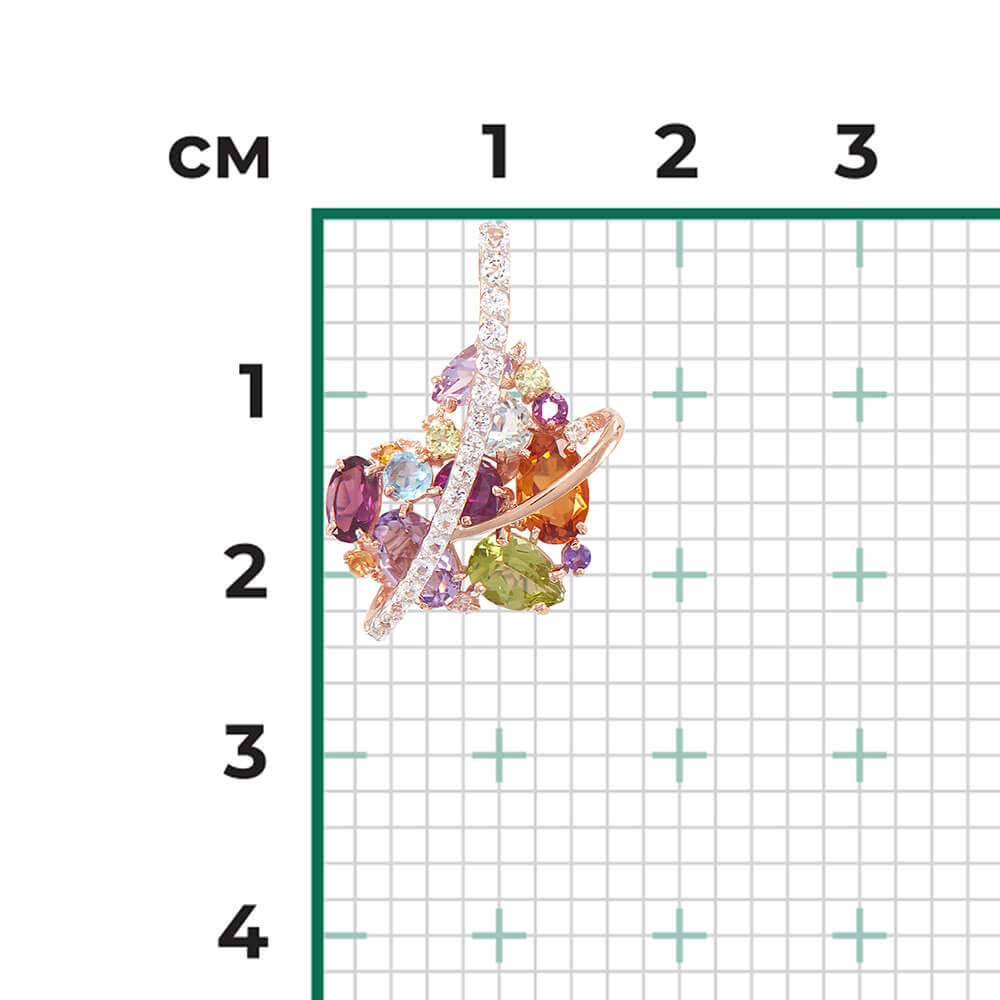 Pandantiv Aur Roz 14K cu Topaz,Ametis,Granat,Citrin,Crisolit, articol 03-3123-00-252-1110-46 №24 4, previzualizare foto 3