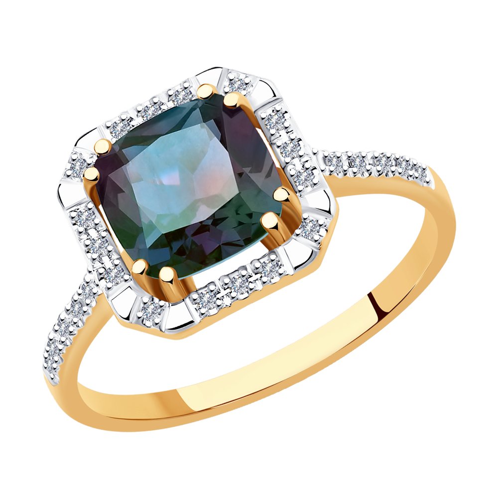 Inel din Aur Roz 14K cu Diamante si Alexandrit hidrotermal, articol 6014159, previzualizare foto 1
