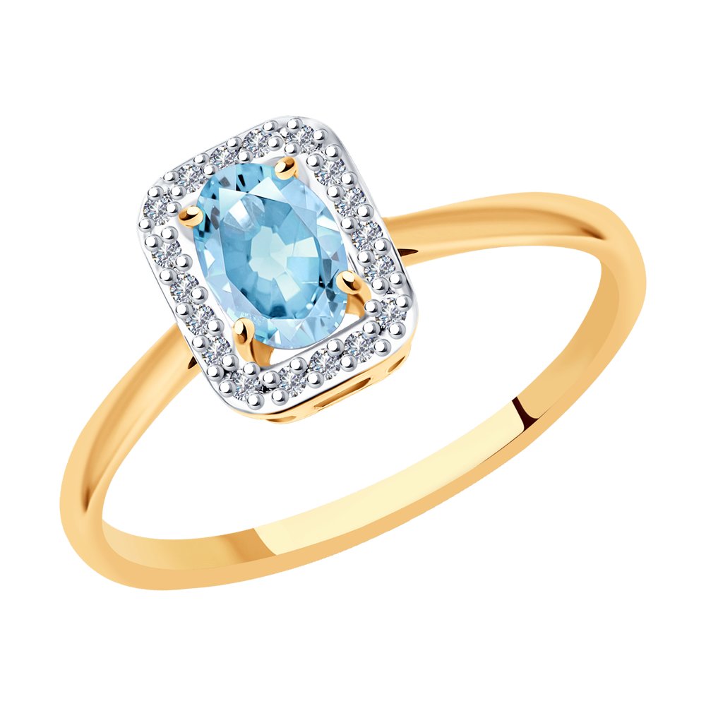 Inel din Aur Roz 14K cu Diamante si Aquamarin, articol 6014134, previzualizare foto 1