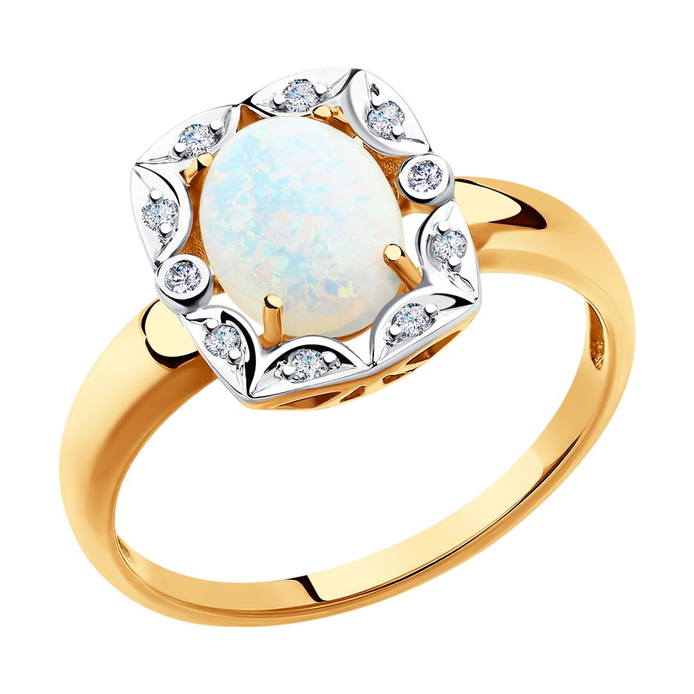 Inel din Aur Roz 14K cu Diamante si Opal, articol 6014062, foto 1