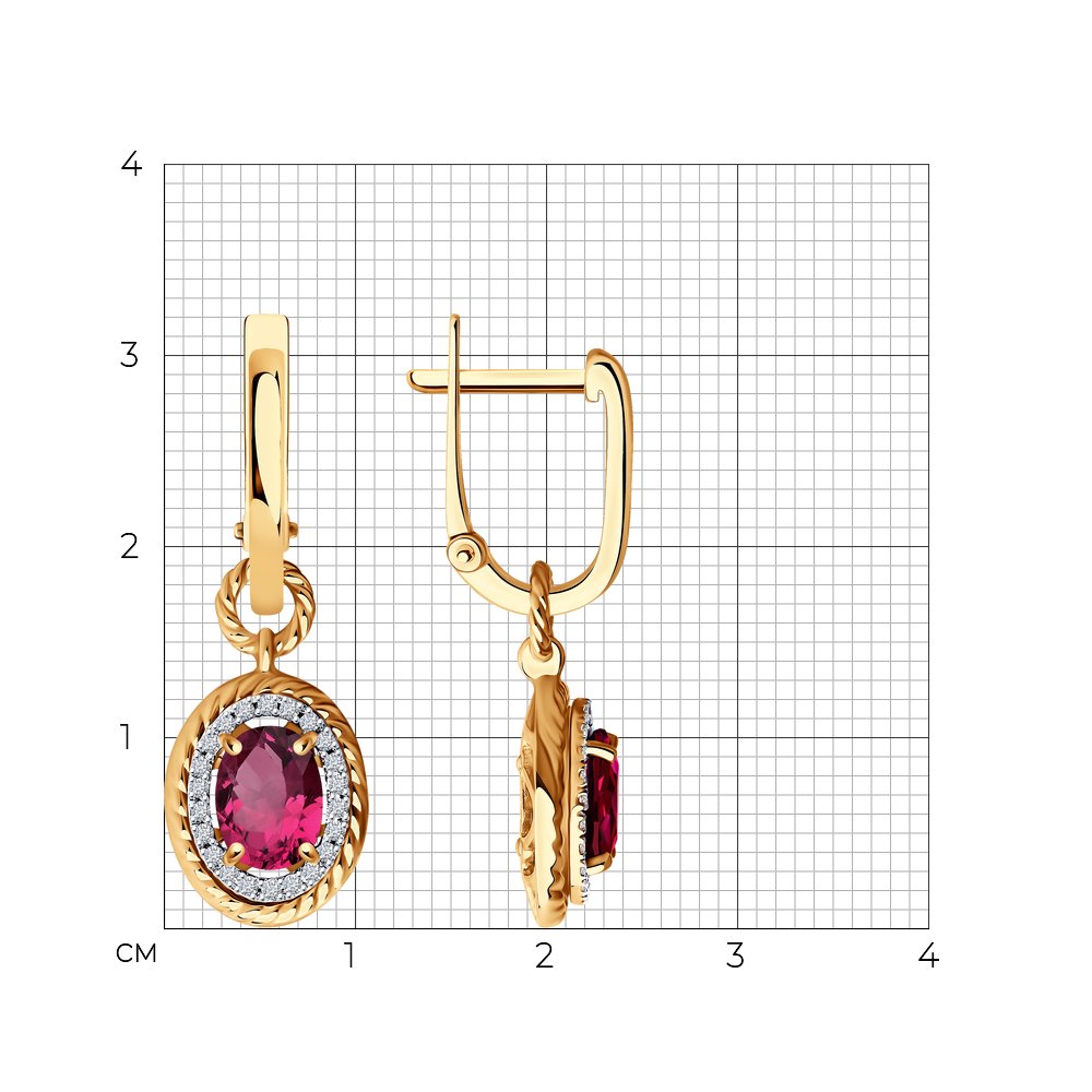 Cercei din Aur Roz 14K cu Diamante si Rubin, articol 4020443, previzualizare foto 2