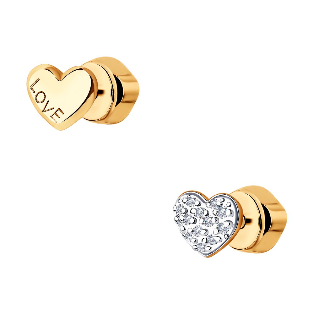 Cercei din Aur Roz 14K cu Diamante ”Inima”, articol 1021470, previzualizare foto 1
